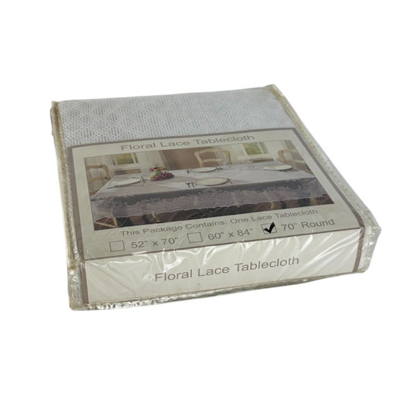 Vintage Floral Lace Tablecloth 70" Round - Picture 6 of 8